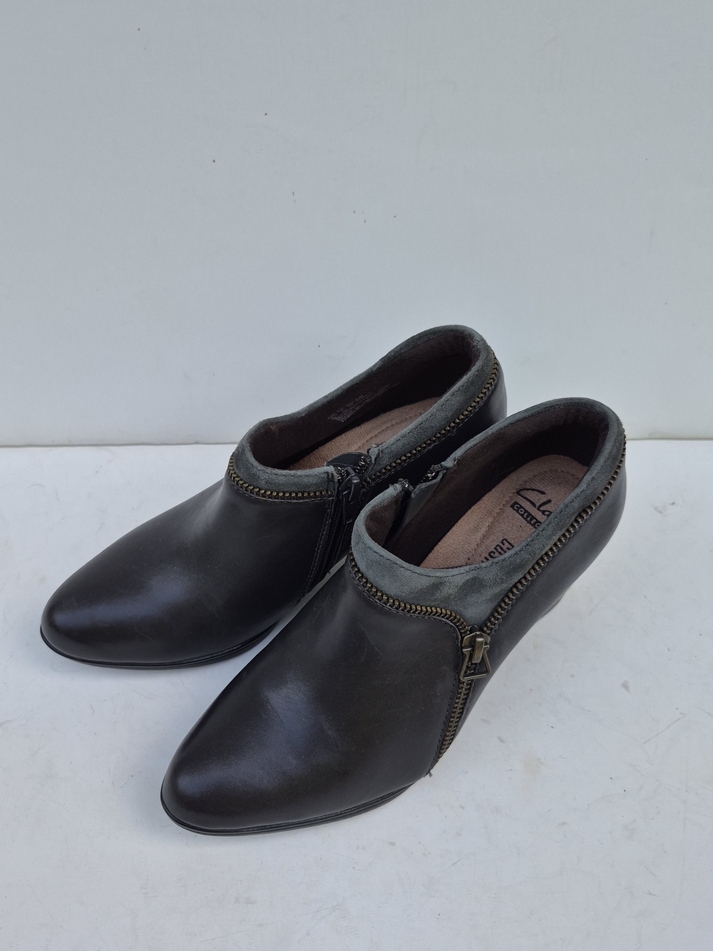 Clarks Black Leather Side-Zip Ankle Booties
